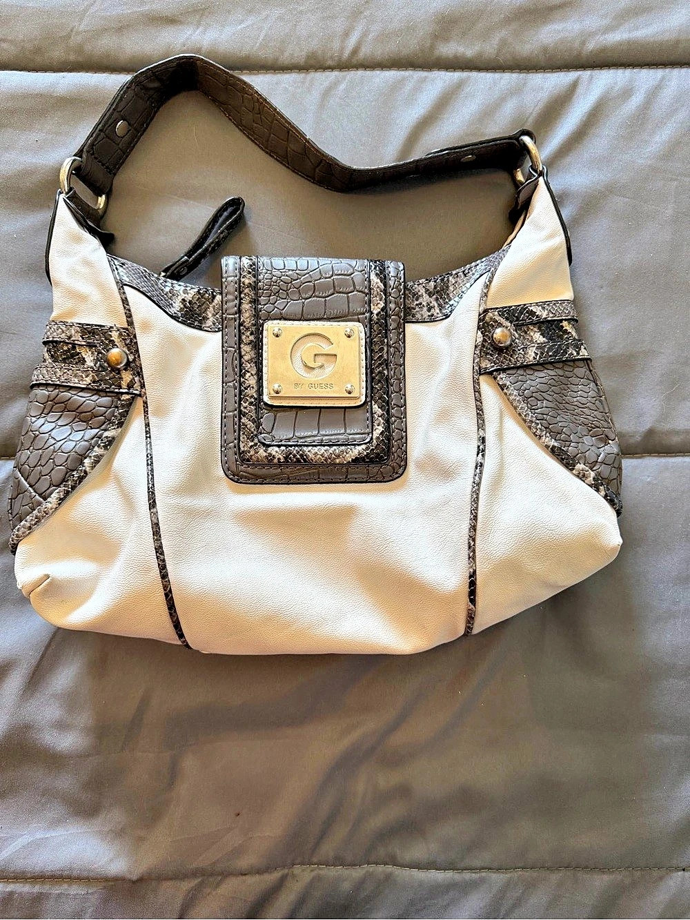 Vintage Guess White & Black Animal Print Hobo Bag